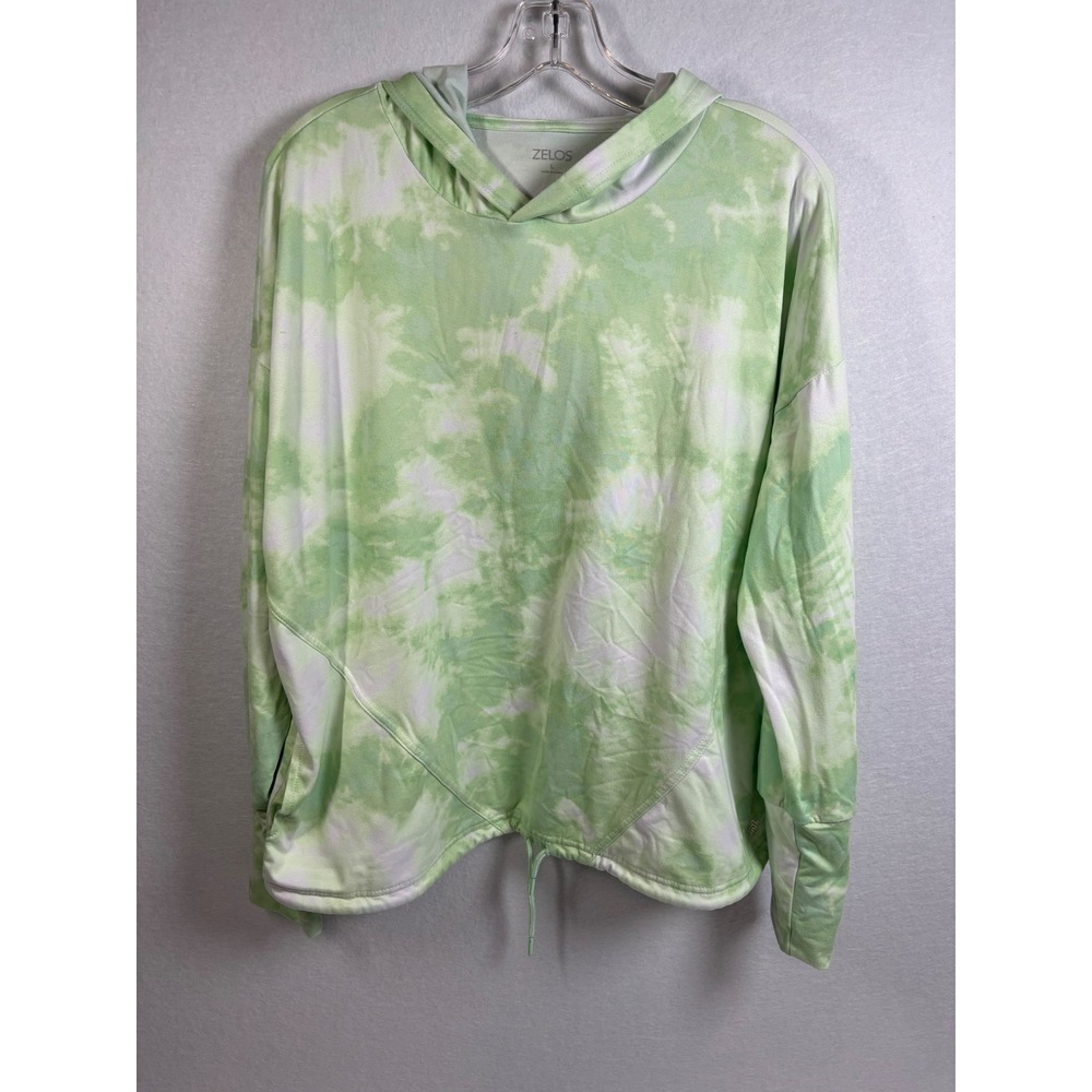 Zelos Tie Dye Hoodie Womens L Green White Poly Blend Athleisure Pockets Trendy